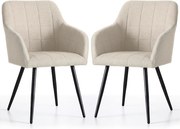 2x Krzesło tapicerowane z przeszyciami kwadratowymi Beżowe LUXANO Czarne nogi tkanina Lumos