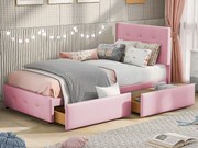 Łóżko dziecięce 90 x 200 cm z zagłówkiem i 2 szufladami - Aksamit - Róż