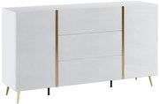 Komoda 2-drzwiowa z 3 szufladami - Biały z połyskiem i Złoty - MARZIALO