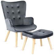 Szary skandynawski fotel z podnóżkiem A0-R85