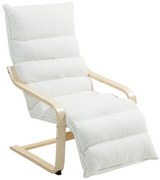 HOMCOM Fotel Lounge z brzozy, tapicerowany, regulowany podnóżek, Biały