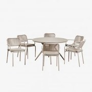 Zestaw Okrągły Stół Ø125 Cm Valerie I 6 Składanych Krzeseł Ogrodowych Z Podłokietnikami Z Aluminium Arhiza Moka Brown - Sklum