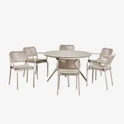 Zestaw Okrągły Stół Ø125 Cm Valerie I 6 Składanych Krzeseł Ogrodowych Z Podłokietnikami Z Aluminium Arhiza Mokka Brąz - Sklum