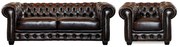 Komplet wypoczynkowy typu chesterfield 3+1BRENTON 100% skóry bawolej - Kolor: brązowy z kasztanowymi refleksami