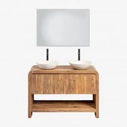 Zestaw Mebli Łazienkowych Z Drewna Vacry Akacja Brąz & 2 X Okrągły Biały Cement Ø40 Cm Zavion & - Sklum