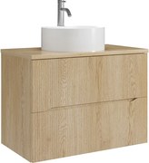 Szafka łazienkowa wisząca prążkowana z okrągłą umywalką nablatową i baterią – Jasny naturalny – 80 cm – ORISO