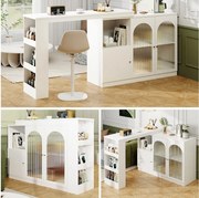 Szafka obrotowa z 3 drzwiami i półkami do przechowywania - MDF, drewno i szkło - do jadalni lub salonu - biała