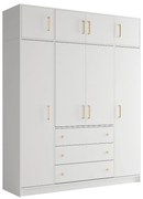 Szafa 4-drzwiowa z 3 szufladami - szer. 196 cm - Biały + Nadstawka - LIZANDRO