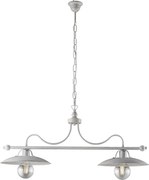 Żyrandol piwniczny z lakierowanego na biało żelaza z antyczną srebrną dekoracją, 2 lampy, dł. 87 x 30 cm, BL234-2-BA