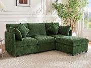 Kanapa narożna w kształcie L - trzy osoby - z ruchomym pufem - z 4 poduszkami - tkanina chenille - zielony