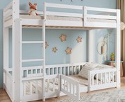 Łóżko piętrowe 90x200 cm - z barierkami bezpieczeństwa - drewno lite + Rady LVL - Biały