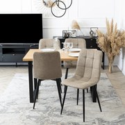 Zestaw Stół Prostokątny VETTEL 120 cm Dąb Złoty/Czarny i 4 Krzesła Tapicerowane PERU 2 Beżowe Nowoczesne Loft