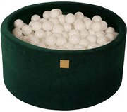 Okrągły Suchy Basen Z Piłeczkami 7cm Dla Dziecka, 90x40cm/300 Piłek, Welurowy, Ciemnozielony, Piłki: Białe - Meowbaby®