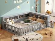 Łóżko dziecięce 140x190 cm - Wezgłowie z miejscem do przechowywania - Stelaż listwowy - z gniazdkiem i portem USB - szary