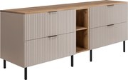 Szafka pod umywalkę, kaszmir/dąb Craft + czarny uchwyt, 180 (2 x 80 + 20) x 77 x 46 cm + blat, czarne nogi
