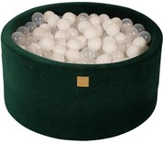 Okrągły Suchy Basen Z Piłeczkami 7cm Dla Dziecka, 90x40cm/300 Piłek, Welurowy, Ciemnozielony, Piłki: Biały, Transparent - Meowbaby®