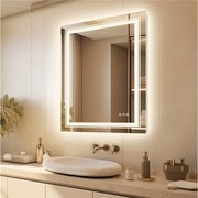 Lustro łazienkowe LED 90x70cm prostokątne podświetlane lustro ścienne anty-parowanie 90x70cm