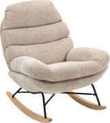 HOMCOM Tapicerowany fotel bujany z nogami stalowymi i drewnianymi płozami, kremowy