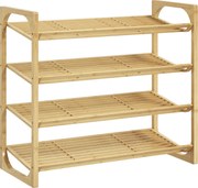 HOMCOM Regał na buty z bambusa, wysokość półki 15,5 cm, projekt z listwami dla wentylacji, 76 x 33 x 67 cm, efekt drewna naturalnego