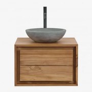 Zestaw Wiszących Mebli Łazienkowych Z Drewna Tekowego Jabari Drewno Tekowe & Okrągły Szary Cement Ø40 Cm - Sklum