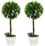 HOMCOM Zestaw 2 Sztucznych Drzewek Lawendowych, 60 cm Wysokości, Zawiera Donicę i Sztuczny Mech, Biały