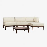 Zestaw Salonowy Z 3-częściową Narożną Sofą Modułową, Stolikiem Kawowym I Pufem Z Akacji Giulia Ciemny Akacjowy Brąz - Sklum