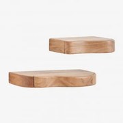 Zestaw 2 Półek Ściennych Z Drewna Akacjowego Nireimi ↔︎ 40 Cm - ↔︎ 60 Cm - Sklum