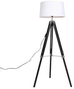 Lampa podłogowa Tripod czarna z abażurem 45cm lnianym białym
