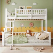 Łóżko piętrowe 90/140x200 cm - Łóżko dziecięce z drabinką i barierką, stelażem - białe - materac nie jest wliczony w cenę