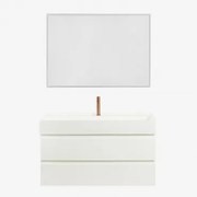 Zestaw Wiszących Mebli Łazienkowych Z Drewna I Forniru Jesionowego Zintegrowany Z Umywalką Ona Biała & Prostokątna - Sklum