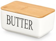 Ceramiczna maselniczka z napisem BUTTER, 10 x 16,5 x 8,5 cm