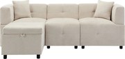 Sofa narożna 3-osobowa - z przechowywaniem - zdejmowana pufa - 2 poduszki - beżowy