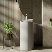 Umywalka z konglomeratu wolnostojąca okrągła szara matowa 87 x 44 cm KALMI GREY MATT z otworem na baterię