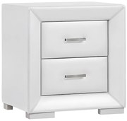 Stolik nocny - 2 szuflady - Ekoskóra biała - CAPITOLE
