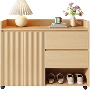 Mobilna szafka na buty - 110 x 35 x 86 cm - z 2 szufladami + 1 drzwiami - MDF - naturalny