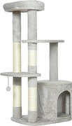 PawHut Drapak 114 cm wieża dla kota z kryjówką, słupki sizalowe, platforma, wielopoziomowy dla średnich kotów do 6 kg, Jasnoszary