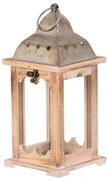 Latarnia drewniana z metalowym daszkiem, wys. 29 cm, kolor naturalny