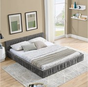 Łóżko podwójne 140x200 cm z tapicerowanym zagłówkiem, szenila ciemnoszara - bez materaca