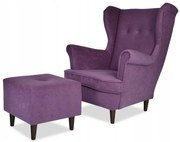 Uszak z pufą fotel skandynawski jagodowy PRODUCENT.