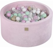 Okrągły Suchy Basen Z Piłeczkami 7cm Dla Dziecka, 90x40cm/300 Piłek, Welurowy, Jasnoróżowy, Piłki: Miętowe, Pastelowy Róż, Beżowe, Transparentne, Białe - Meowbaby®