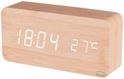 Zegar budzik drewniany elektroniczny cyfrowy led stojący - termometr + data