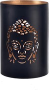 InDecor Świecznik metalowy Budda czarny, 12 x 12 x 18 cm