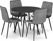 Valora ZESTAW OKRĄGŁY STÓŁ KOVA 80 Czarny + 4 Krzesła Turyn Ciemnoszary