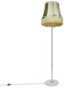 Lampa podłogowa retro mosiężna z abażurem babcinym zielona 45 cm - Kaso