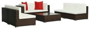 7-częściowy zestaw ogrodowy brązowo-śmietankowy z czerwonymi poduszkami C8-W25