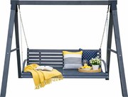 Szara drewniana huśtawka stojąca ogrodowa H0-P03