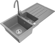 Mexen Andres zlewozmywak granitowy 1,5-komorowy z ociekaczem i baterią kuchenną Telma, szary - 6515-71-670200-71