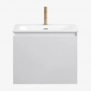 Zestaw Wiszących Mebli Łazienkowych Zintegrowany Z Umywalką Macrae Biała & Bezlusterkowiec & Złoto ↑20 - Sklum