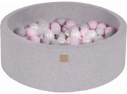 Okrągły Suchy Basen Z Piłeczkami 7cm Dla Dziecka, 90x30cm/200 Piłek, Bawełniany, Jasnoszary, Piłki: Transparentne, Szare, Biała Perła, Pastelowy Róż - Meowbaby®