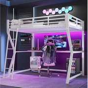 Łóżko górskie 90 x 200 cm – z oświetleniem LED i USB – białe metalowe – bez materaca